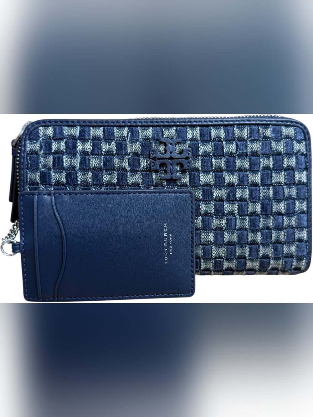 Tory Burch Women's Thea Blue Denim Zip Continental Wallet With ID Card Case